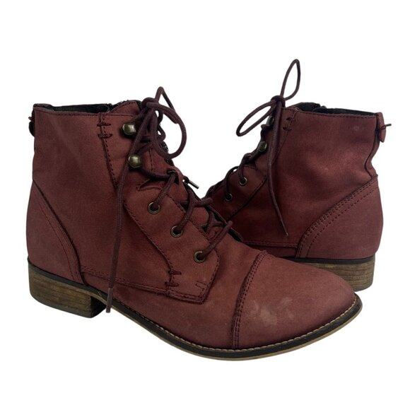 Steve Madden Robin Boots Size 8 Leather Burgundy Red Lace Up Ankle Bootie Troopa - Picture 3 of 11